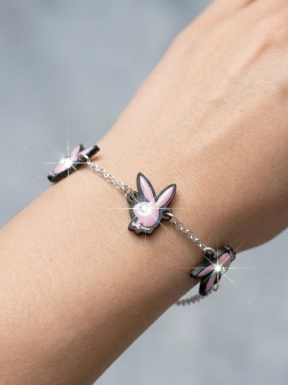 🎀 Pink Bunny Enamel-Style Chain Bracelet 🎀